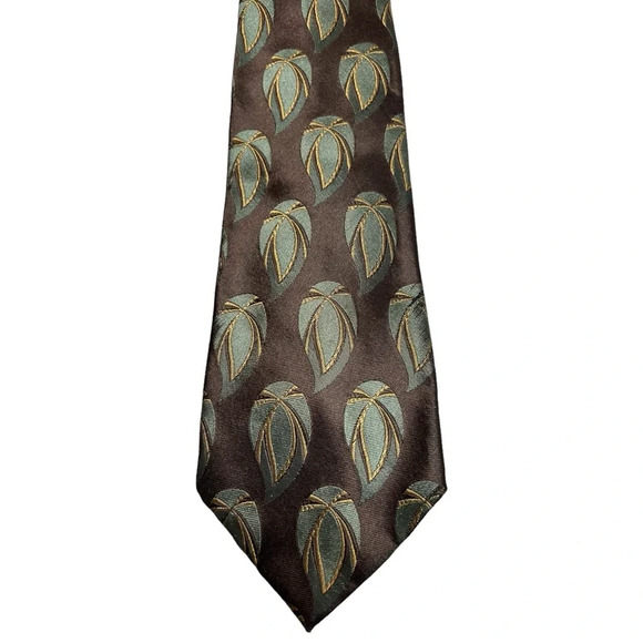 90s Vintage Giorgio Armani Cravatte Silk Necktie Abstract Leaf Brown Italy - Picture 5 of 5